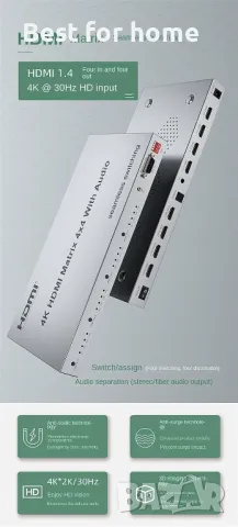 4K HDMI матрица 4x4-четири входа и четири изхода XYKJOBC, снимка 2 - Приемници и антени - 49871141