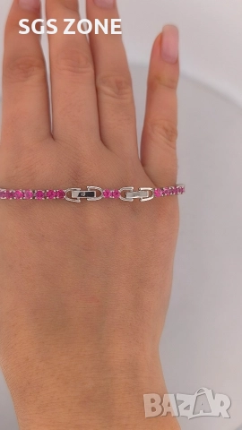 КЛАСИЧЕСКА ТЕНИС ГРИВНА ОТ 925 СТЕРИЛИНГ С РОЗОВ ТОПАЗ, снимка 6 - Гривни - 52710718