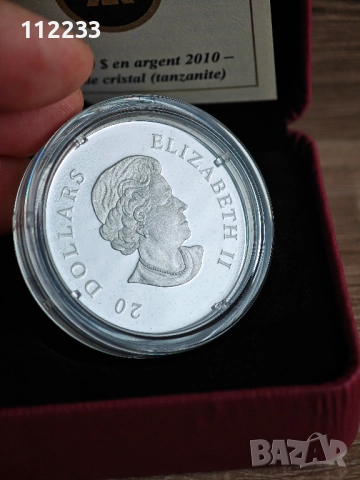Сребърна монета снежинка с Танзанит, снимка 5 - Нумизматика и бонистика - 52798772