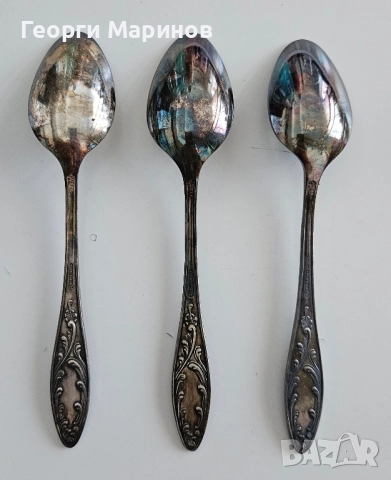 Посребрени лъжици за хранене, МНЦ, СССР, мелхиор, 18 см., снимка 4 - Прибори за хранене, готвене и сервиране - 51625209