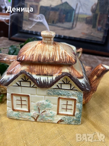 Страхотните английски къщички♥️  Чайник-23/ 15 см с чучур и дръжка Кафява захарница-10.5/8.5 см Жълт, снимка 12 - Други - 53253297