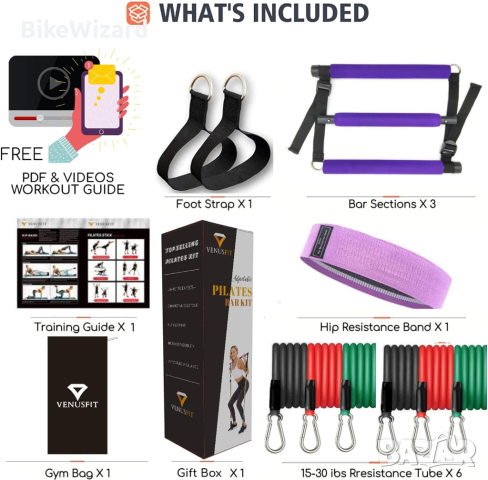 Комплект за пилатес VENUSFIT с регулируема еластична лента за съпротивление НОВО