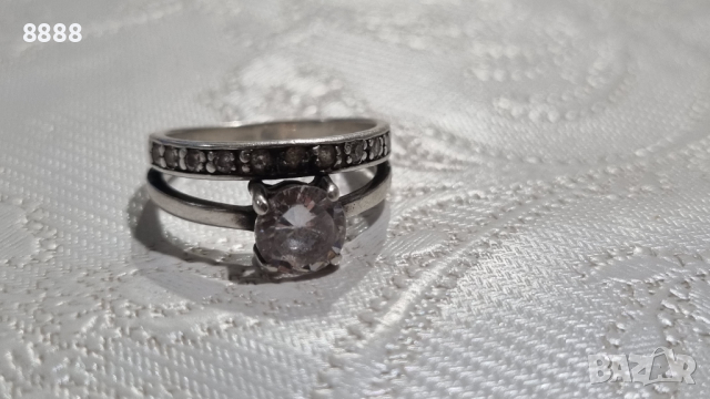 Сребърен пръстен с централен камък , снимка 2 - Пръстени - 44561112