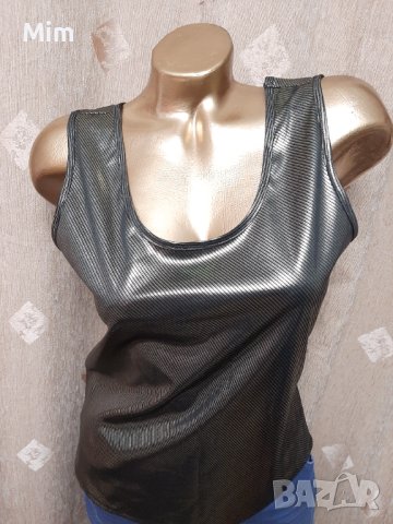 М/L Черен топ/ потник/ с златисто райе еко кожа, снимка 2 - Корсети, бюстиета, топове - 40772497