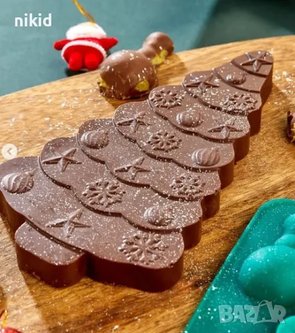 Плочка Коледна елха шоколадов блок Дубайски шоколад дълбок силиконов молд форма гипс, снимка 3 - Форми - 49172393