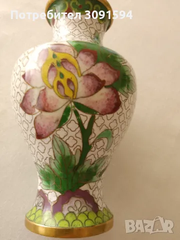 медна ваза Cloisonne - клозоне, клетъчен емайл., снимка 4 - Антикварни и старинни предмети - 47834680