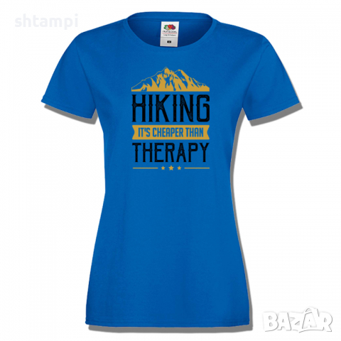 Дамска тениска Hiking It's Cheaper Than Therapy,Изненада,Подарък,Поход,Връх,Хижа, снимка 3 - Тениски - 36373498