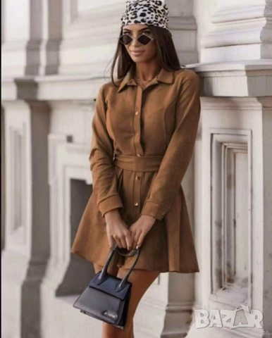 къси велурени рокли с колан , снимка 2 - Рокли - 51742239