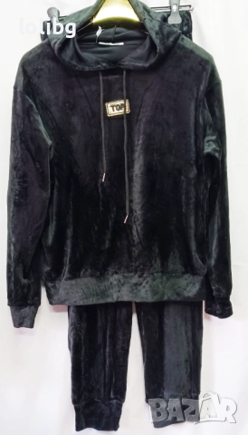 Италиански дамски плюшени анцузи ХЛ размер черен и тюркоазено зелен., снимка 6 - Спортни екипи - 52503132