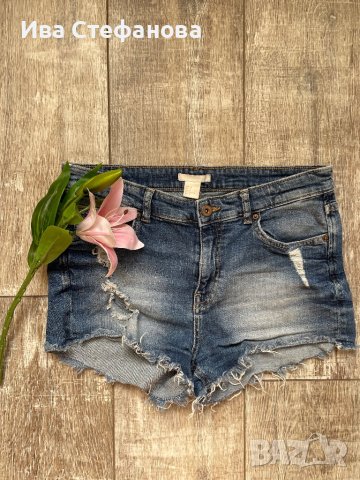 Нови къси дамски дънкови панталони номер 38 h&m hm накъсани еластични