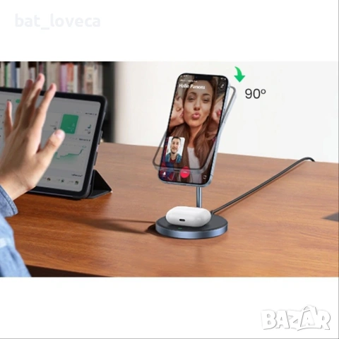 Двойна поставка (пад) за безжично зареждане за iPhone с Magsafe и AirPods - Ugreen iPhone And AirPod, снимка 6 - Безжични зарядни - 53664456