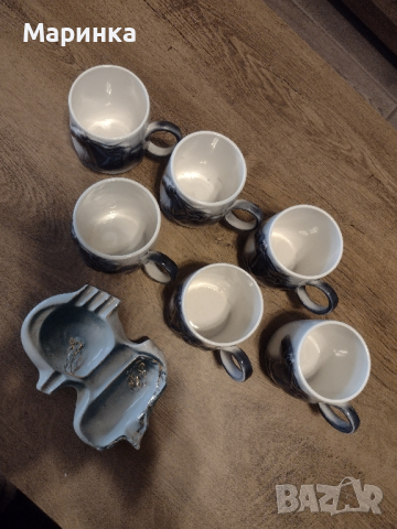 Порцеланов комплект от шест чаши и пепелник нови за топли напитки или за украса., снимка 2 - Други - 44650454