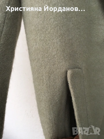 Вълнено палто цвят светла мента със сиви отенъци, М, снимка 4 - Палта, манта - 53089654