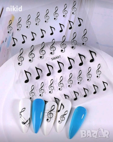 3 вида нота ноти музика самозалепващи лепенки ваденки за нокти маникюр декорация, снимка 6 - Продукти за маникюр - 52125863