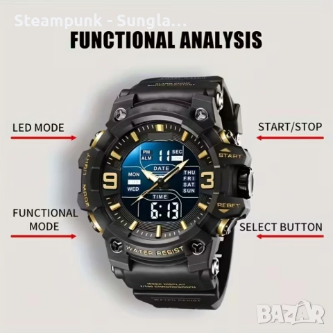 ТОП МОДЕЛ Тактически спортен часовник – Военен стил, Водоустойчив, Удароустойчив, модерен дизайн, снимка 3 - Водоустойчиви - 53596847