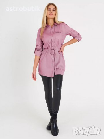 Удължена памучна риза с колан/бяла/, снимка 3 - Ризи - 38602432