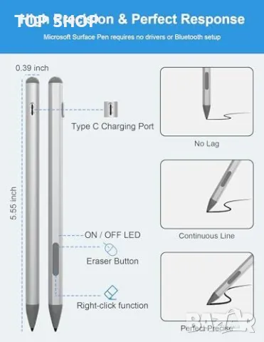 Нов Стилус Surface Pro с USB-C Бързо Зареждане и LED Индикатор Писалка таблет, снимка 5 - Друга електроника - 49321279