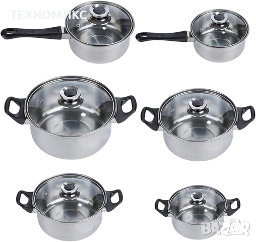 Комплект тенджери от Неръждаема Стомана – 12 части с капаци, снимка 5 - Съдове за готвене - 53639508
