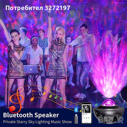 Led Starry Sky Star Galaxy Проектор Нощна светлина Вградени 2бр. Bluetooth високоговорители за дома, снимка 5 - Прожектори - 40894772