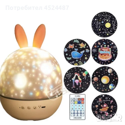 Очарователна нощна лампа и проектор 2 в 1, снимка 2 - Детски нощни лампи - 53861039