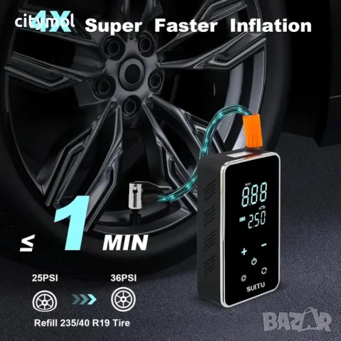 Акумулаторен компресор за гуми, 150psi, дисплей, Power bank, фенер, аварийна светлина, приставки, снимка 2 - Аксесоари и консумативи - 48057952