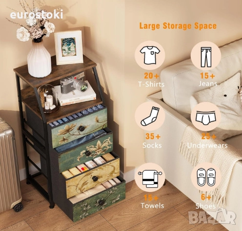 Скрин VEDECASA, скрин с 4 чекмеджета от плат, с отворен рафт, метална рамка, дървен плот, винтидж , снимка 8 - Скринове - 52777394