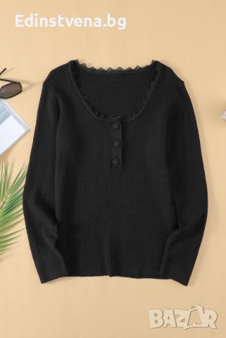 Дамска блуза в черно с ефектно деколте с копчета, снимка 7 - Блузи с дълъг ръкав и пуловери - 39480703