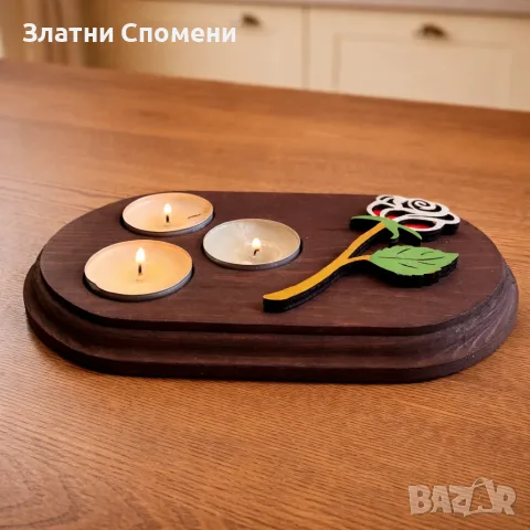 Дизайнерски свещник с роза - романтичен подарък