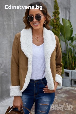 Дамско късо палто в кафяв цвят, снимка 7 - Якета - 42655594