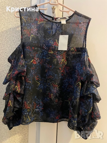 Шикозна блуза H&M с паднали рамене, снимка 3 - Ризи - 52793887