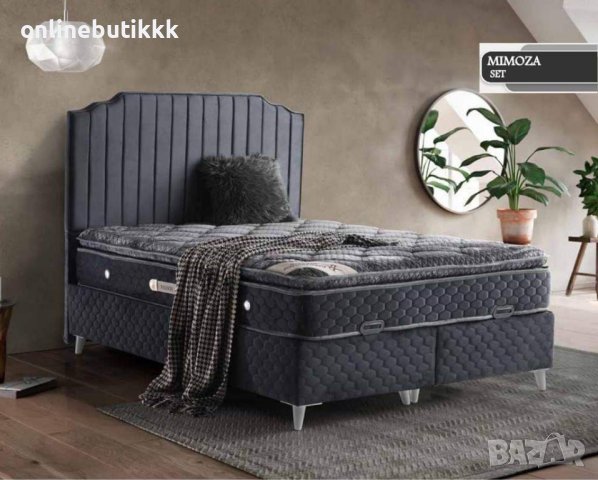Боксспринг тапицирано легло с матрак и топер с модерен дизайн с място за съхранение , снимка 1 - Спални и легла - 42183762