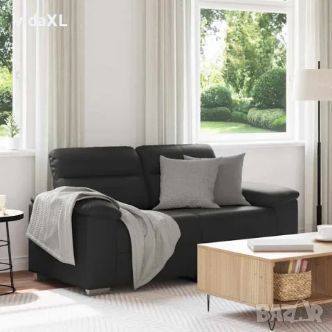 vidaXL Двуместен диван, черен, 160x81x84 см, изкуствена кожа（SKU: 4105337）, снимка 2 - Дивани и мека мебел - 56089776