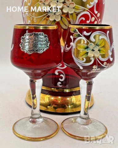 Murano Italy   Circa 1957  Bischoff Cordials Venetian Italian set with  Ruby Red end 18 k Gold  , снимка 13 - Антикварни и старинни предмети - 52718437