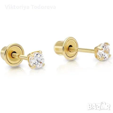 Нови златни обеци с диаманти-0,10к -ЦЕНА-ПОДАРЪК-САМО АВГУСТ, снимка 1