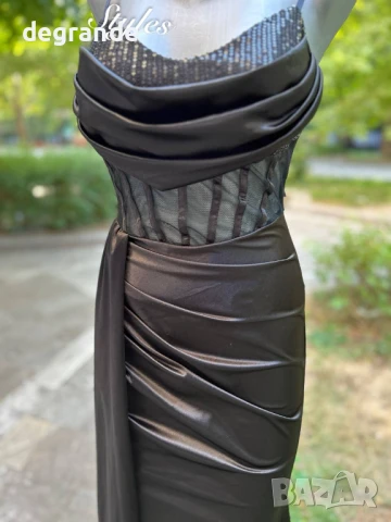 Сатенена дамска рокля в три цвята.Черна Бежава и Циклама, снимка 5 - Рокли - 51153010