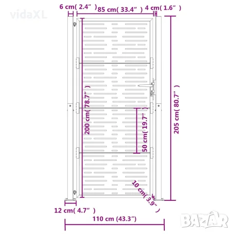 vidaXL Градинска порта, антрацит, 100x200 см, стомана, квадратен дизайн, снимка 9 - Огради и мрежи - 56146168