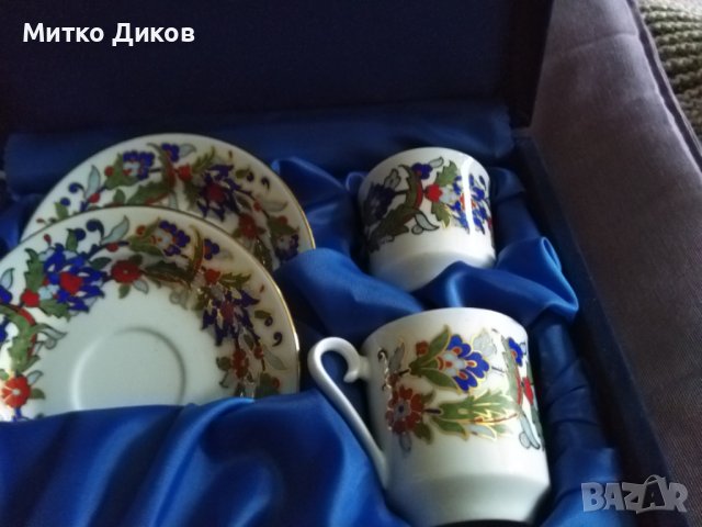Kutahya марков порцелан маркиран комплект за кафе-две чаши и две чинийки ръчна изработка нов в кутия, снимка 3 - Сервизи - 39031800