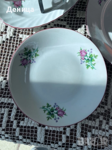 Българска роза на Китка Златен кант, изчистен модел 6 броя-24 см за основно 6 броя-23.5 см , снимка 6 - Чинии - 52658113