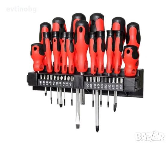 Комплект отвертки и битове с държач 37 части, черни/червени, снимка 3 - Отвертки - 53828779