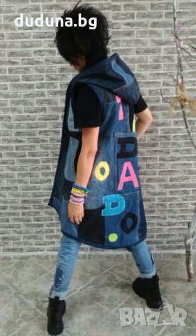 Чаровен дамски дънков елек с букви див елегантен модел!, снимка 5 - Якета - 34982296