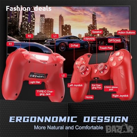 Нов Безжичен контролер за PS-4 с RGB бутони и дълга издръжливост на батерията, снимка 3 - Аксесоари - 42712702