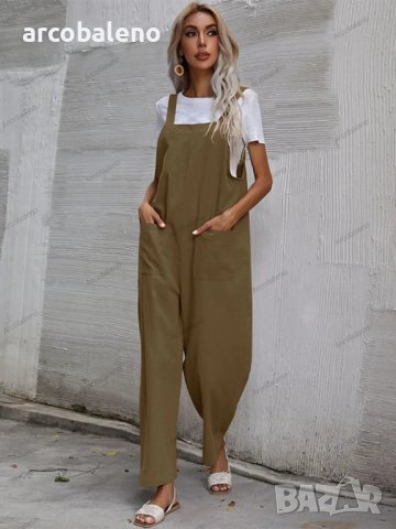 Дамски моден едноцветен гащеризон без ръкави и с тиранти, 9цвята, снимка 2 - Гащеризони - 41739942