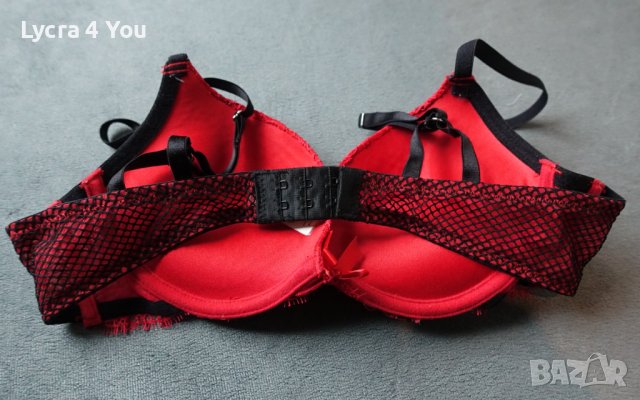75B луксозен сутиен в червено с черна мрежа и цветни камъчета, снимка 5 - Бельо - 41292740