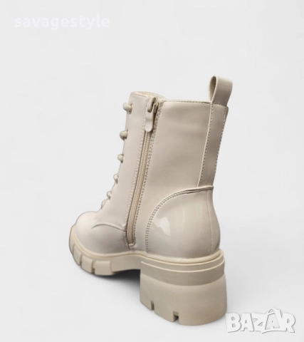 Дамски зимни боти с връзки и цип в бежево , снимка 2 - Дамски боти - 52195422