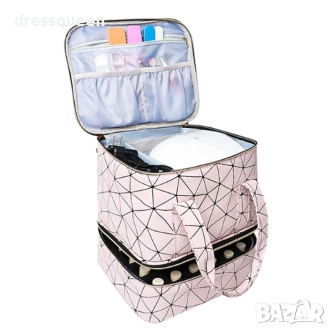 4651 Професионален розов куфар за лакове и инструменти – Компактен органайзер на две нива, снимка 3 - Продукти за маникюр - 53654843