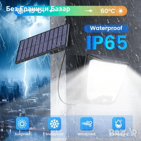 Нова Соларна охранителна лампа 288 LED 3 режима PIR IP65 отделен панел, снимка 6 - Лед осветление - 53682236