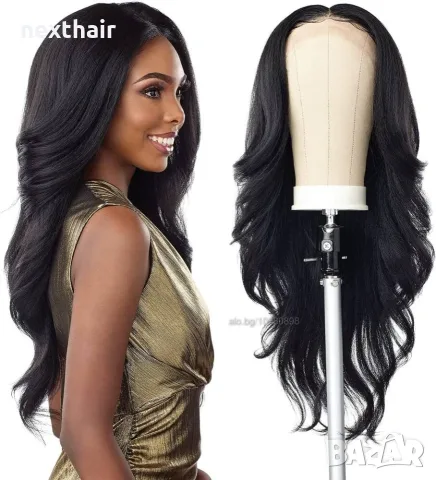 Дълга черна синтетична перука 75 см с Lace Front 13×4, снимка 6 - Аксесоари за коса - 55945406