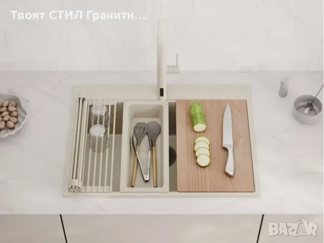 Бежов Кухненска Мивка от гранит модел XXL Осло 70 Top 680 x 500 mm