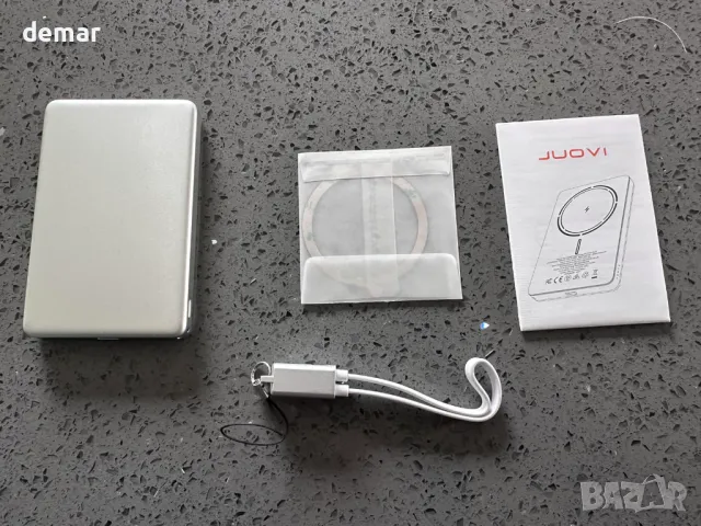 JUOVI Магнитна безжична външна батерия, ултратънка 5000mAh, 20W PD (бяла), снимка 8 - Външни батерии - 50399992