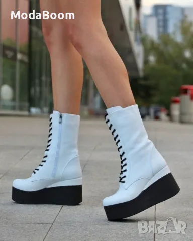 Боти на платформа - Велур, снимка 5 - Дамски боти - 48758987